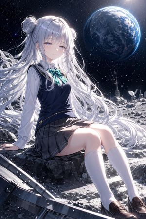 Anime Schoolgirl on the Moon – GPT Image 2 prompt by あいびぃ
