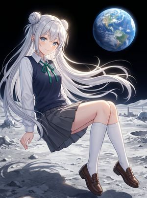 Anime Schoolgirl Floating on the Moon – GPT Image 2 prompt by あいびぃ