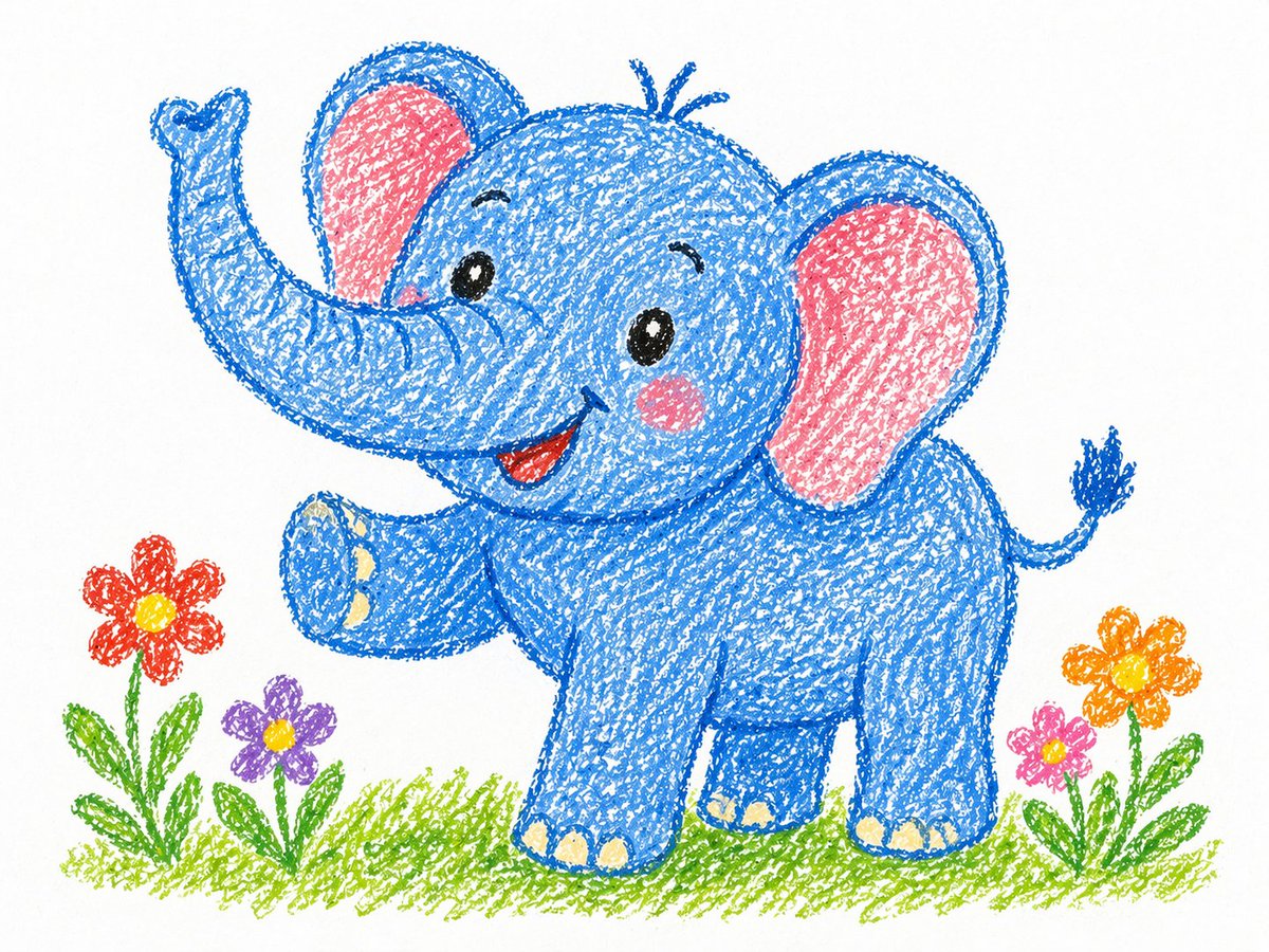 Crayon Style Drawing Prompt Qwen Image prompt example variation 2: A prompt for generating nostalgic crayon-style illustrations with soft textures and playful, hand-drawn...