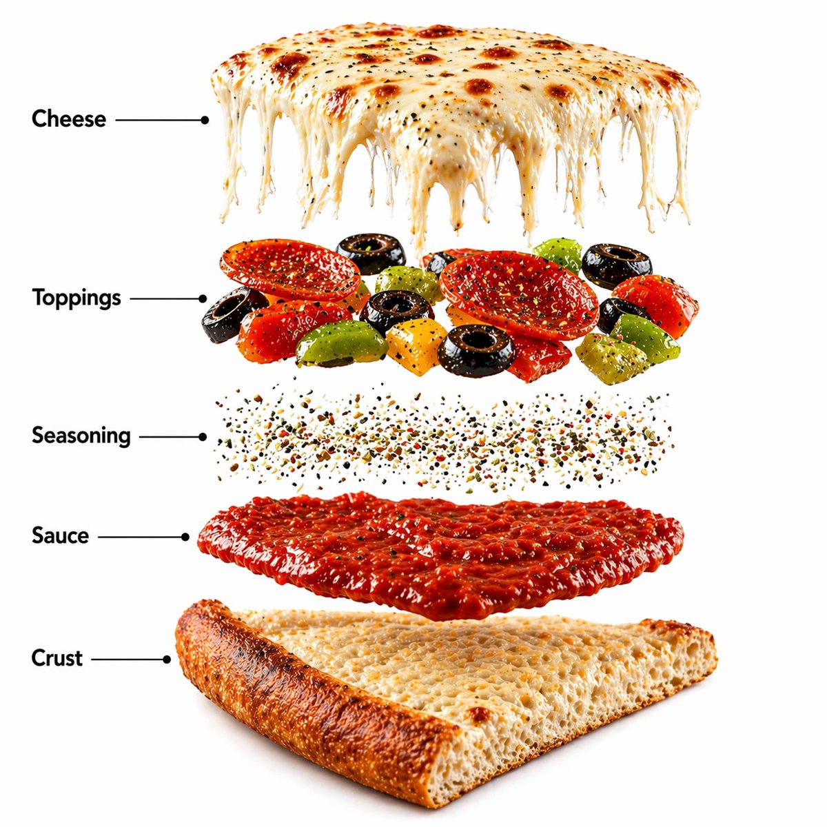 Pizza Food Photography and Infographic Qwen Image prompt example: A set of prompts for generating high-end food product photography and vertical infographics of a gourmet pizza...