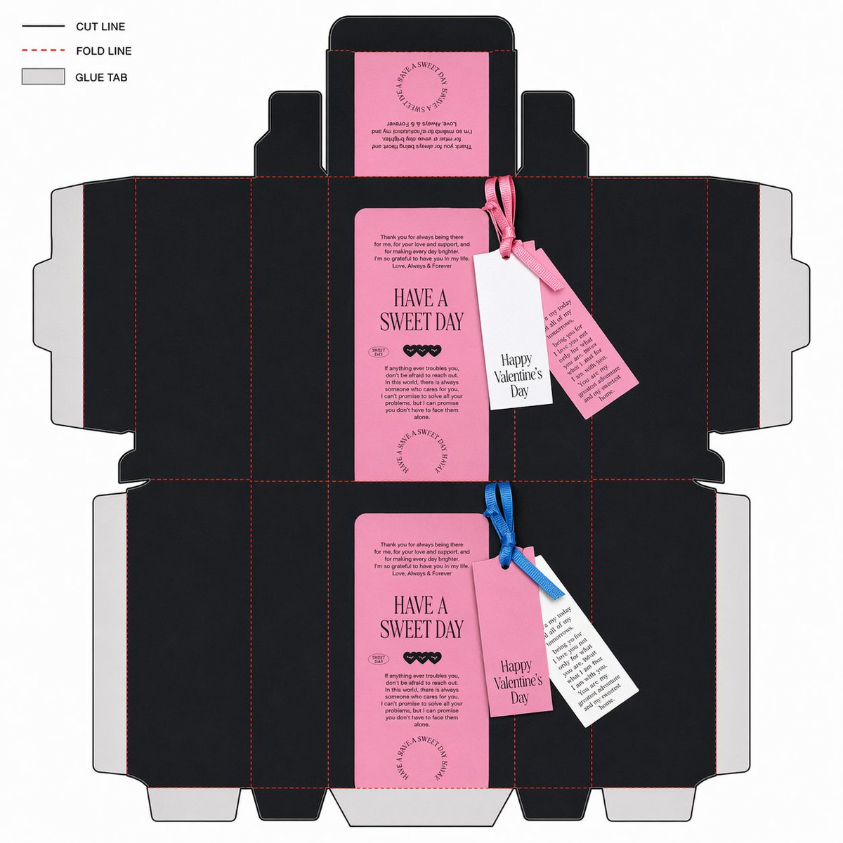 3D Packaging to 2D Net Unfolding Qwen Image prompt example variation 2: A technical prompt for industrial design that unfolds 3D packaging into a flattened 2D net with precise...