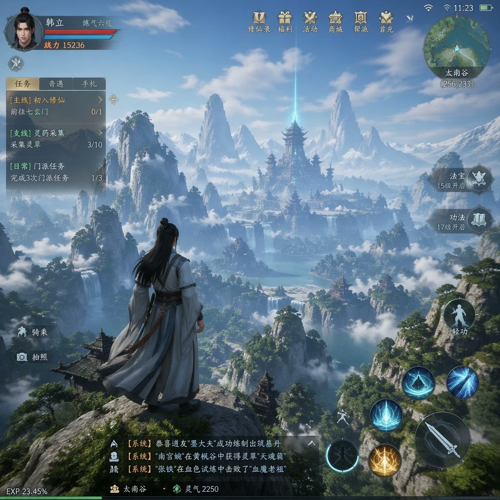 MMO Game World Screenshot Qwen Image prompt example: A prompt for creating realistic game screenshots for an open-world ARPG based on a specific theme.