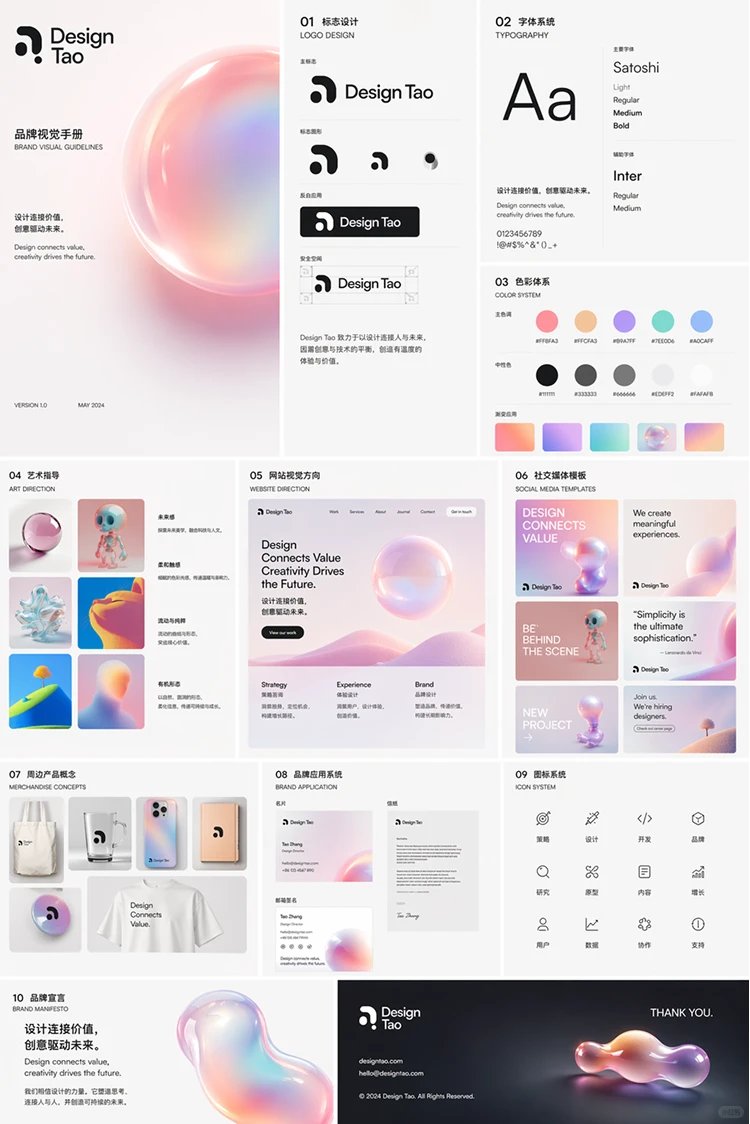 Futuristic Brand Visual Manual Qwen Image prompt example variation 2: A detailed prompt for creating a sophisticated brand visual manual that balances toy-like energy with...