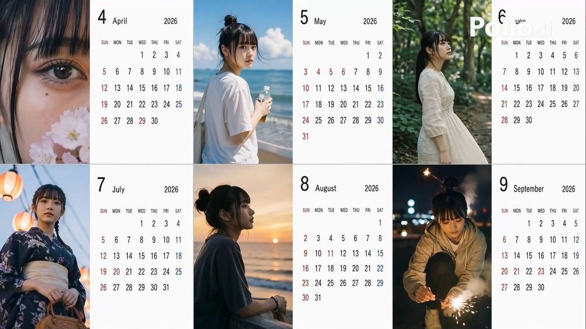 Candid 2026 Japanese Calendar Prompt Qwen Image prompt example: A highly structured prompt for generating a 6-month Japanese calendar for 2026, using random variables for angles,...
