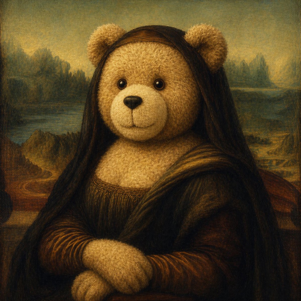 Teddy Bear Mona Lisa Hybrid Qwen Image prompt example image