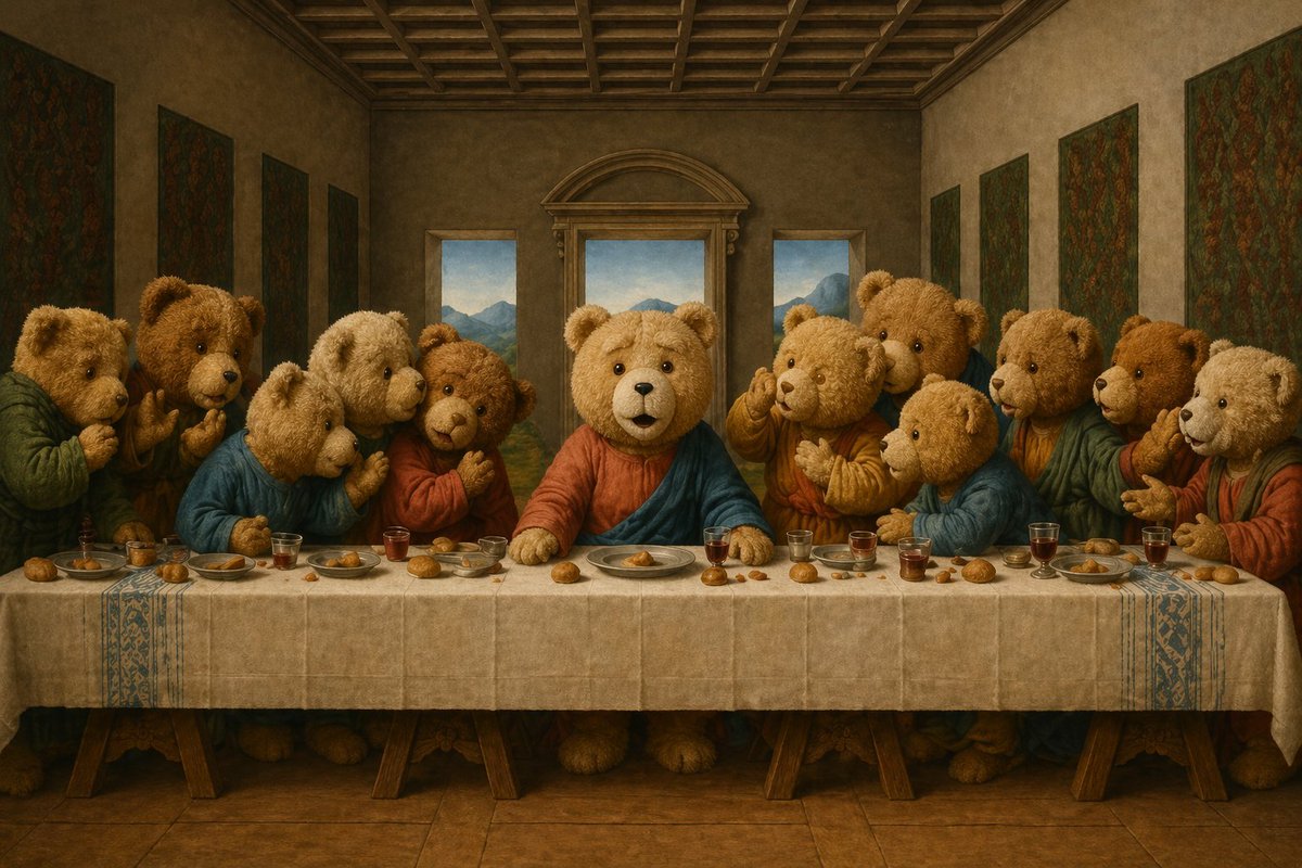 Teddy Bear Last Supper Qwen Image prompt example image