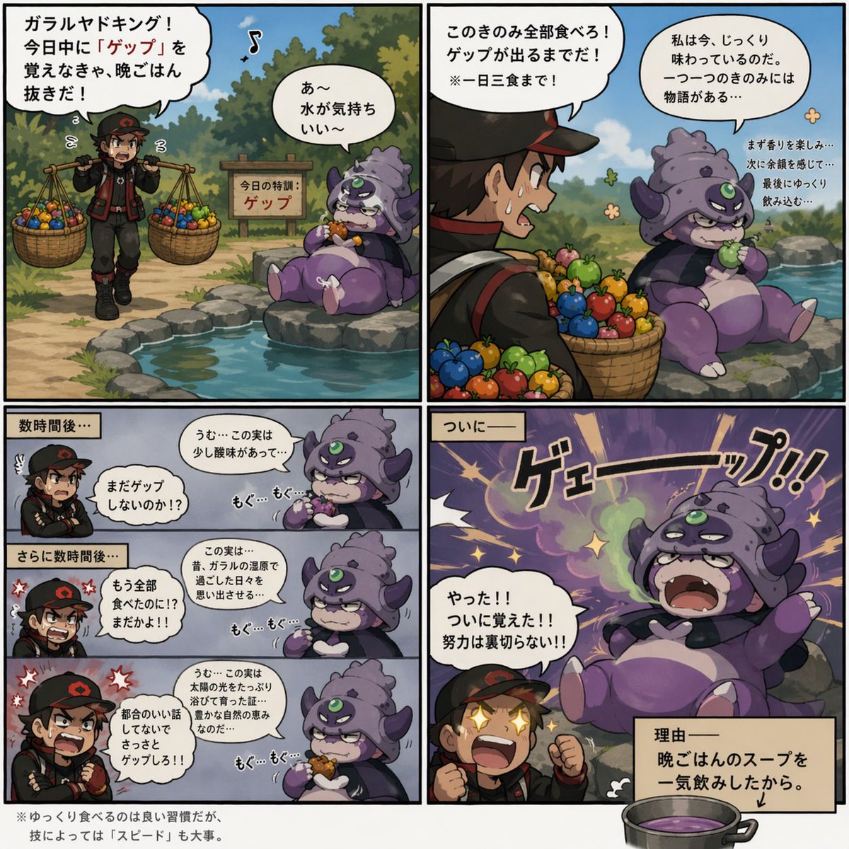 Comic / Storyboard - Galarian Slowking Learns Belch generated image example