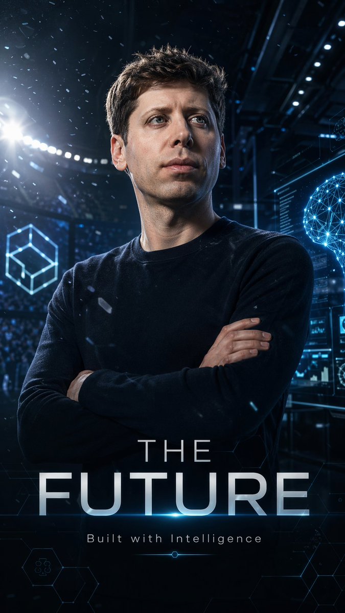 Futuristic AI Sports Poster Qwen Image prompt example: This prompt generates a sleek vertical cinematic poster of a tech leader presented like a football superstar, ideal for...