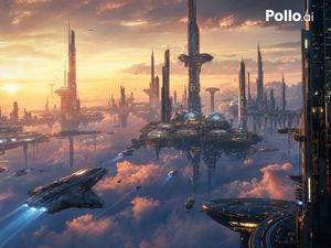 Floating Futuristic City at Sunset