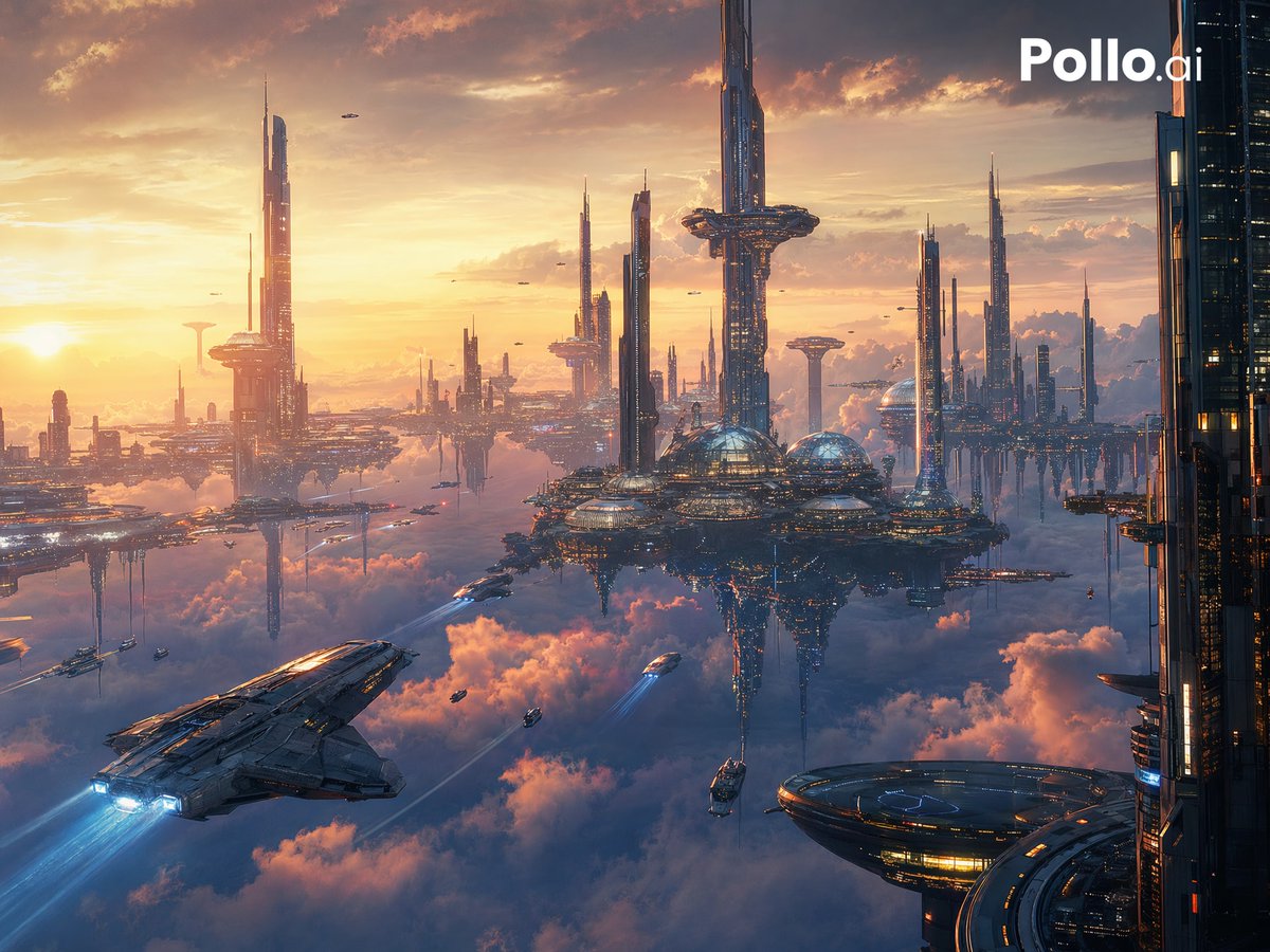 Futuristic Floating City at Sunset