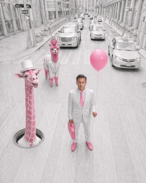 Pink Surreal Wall Street Fashion Scene