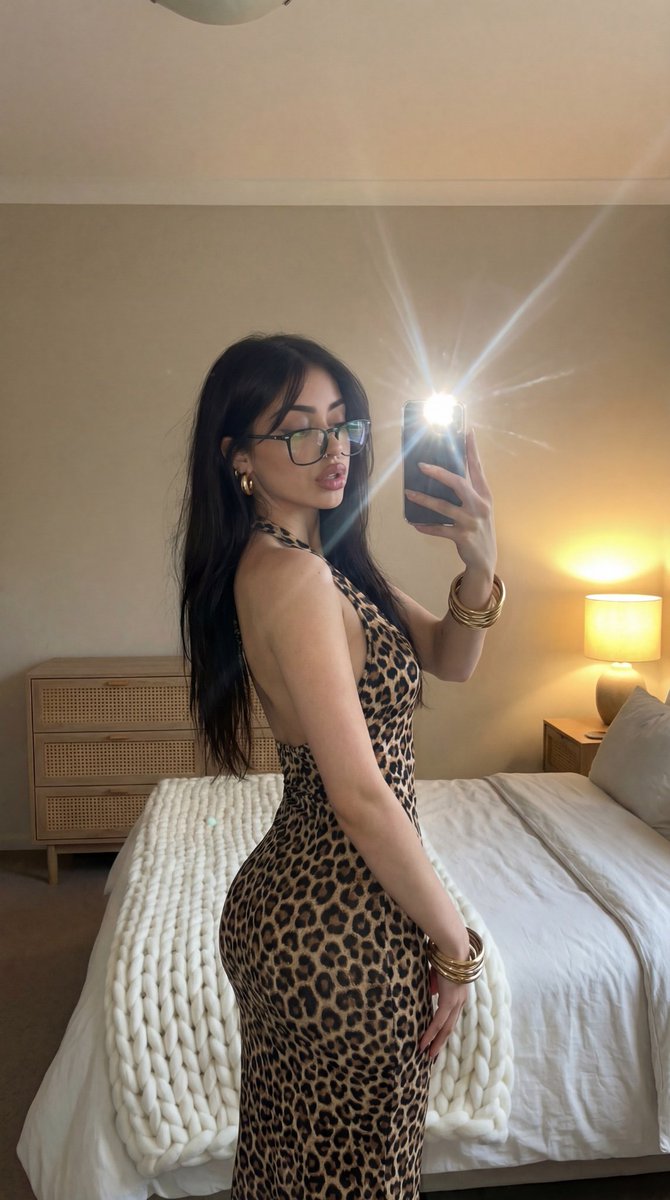 Sample output image for Leopard Print Mirror Selfie Prompt