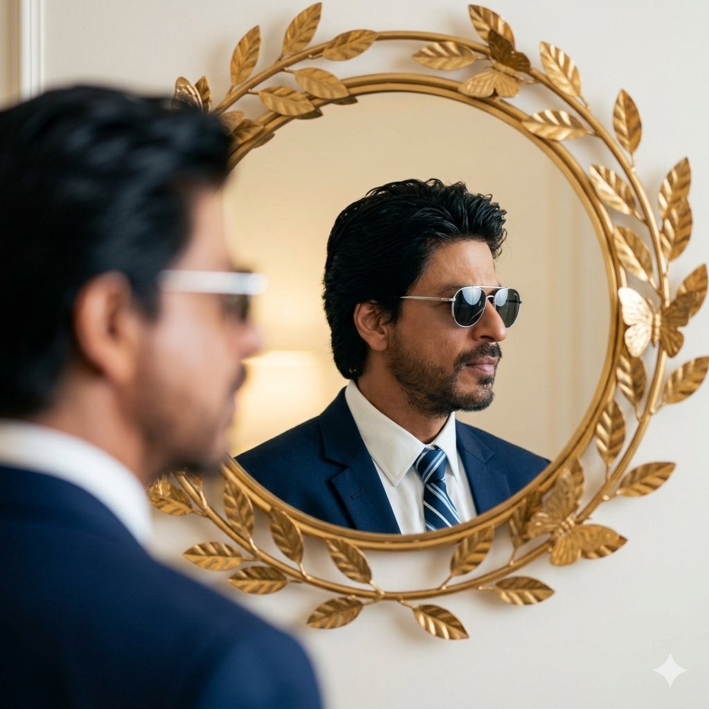 Sample output image for Shah Rukh Khan Reflection Portrait Prompt