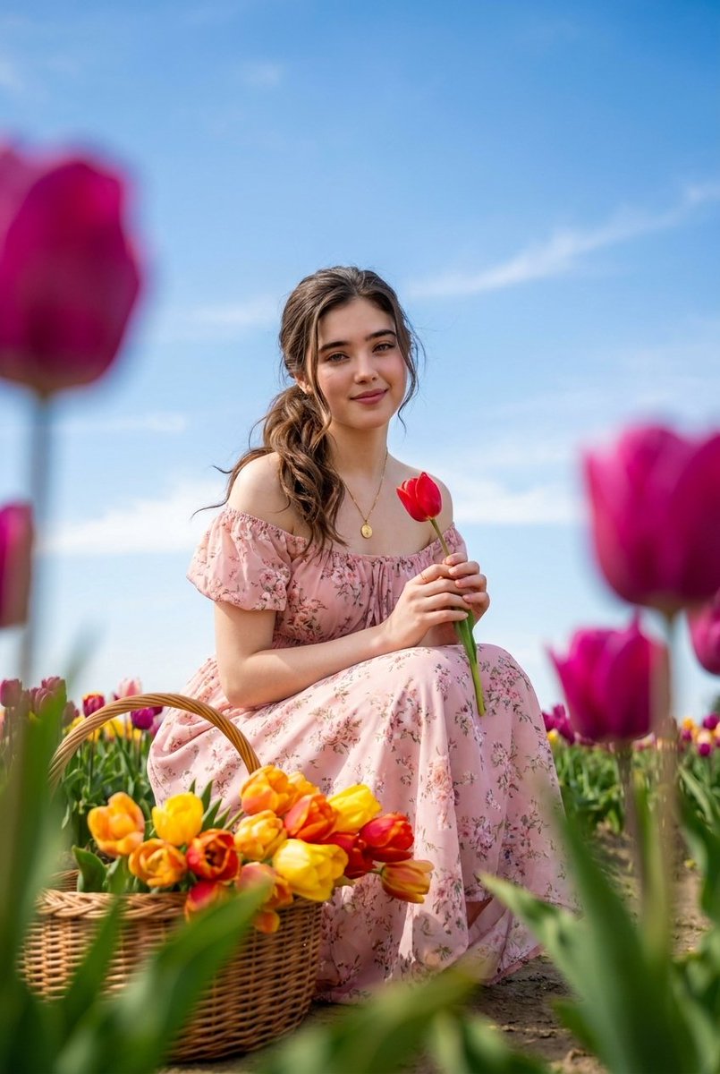 Sample output image for Brunette Woman in Tulip Field Portrait