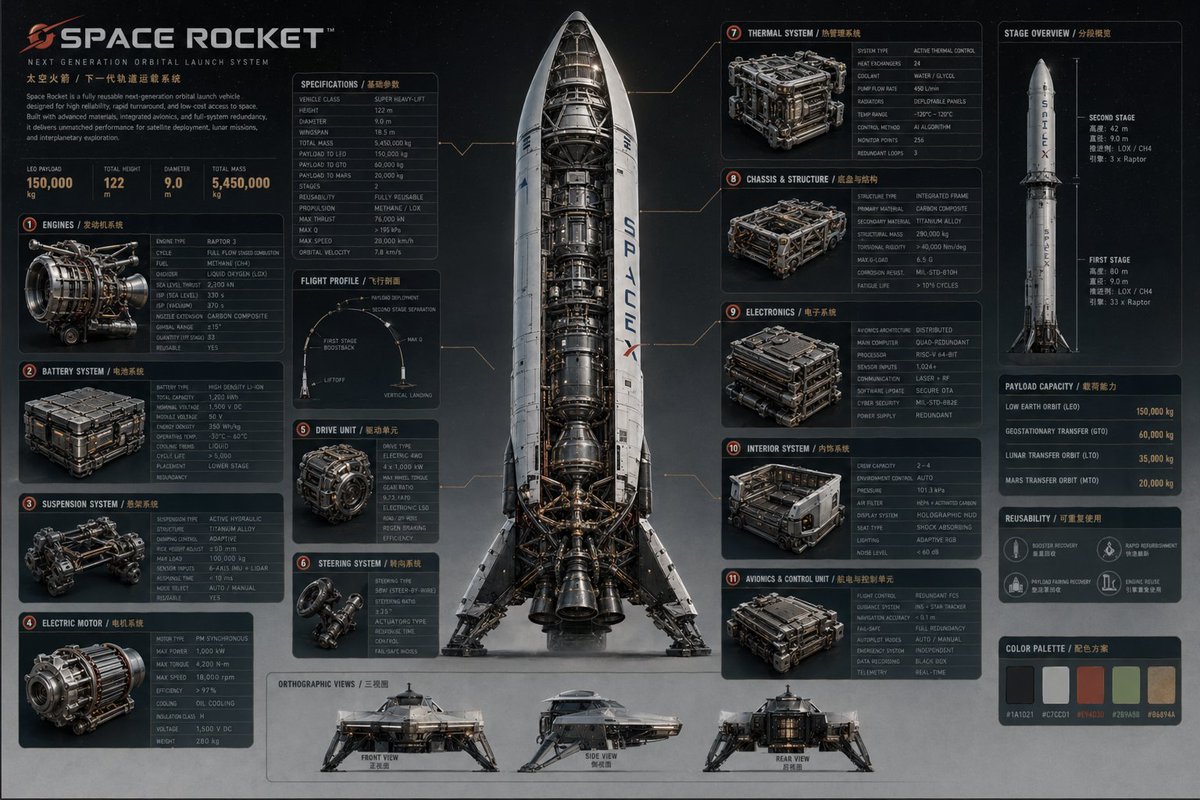Infographic / Edu Visual - Advanced Technical Space Rocket Poster generated image example
