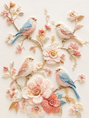 Relief Embroidered Bird