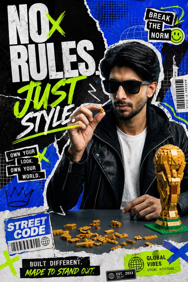 Streetwear Collage Poster With Gold Bricks