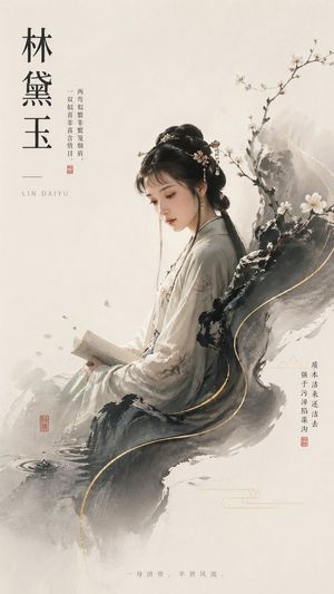 Lin Daiyu Ink-Wash Poster