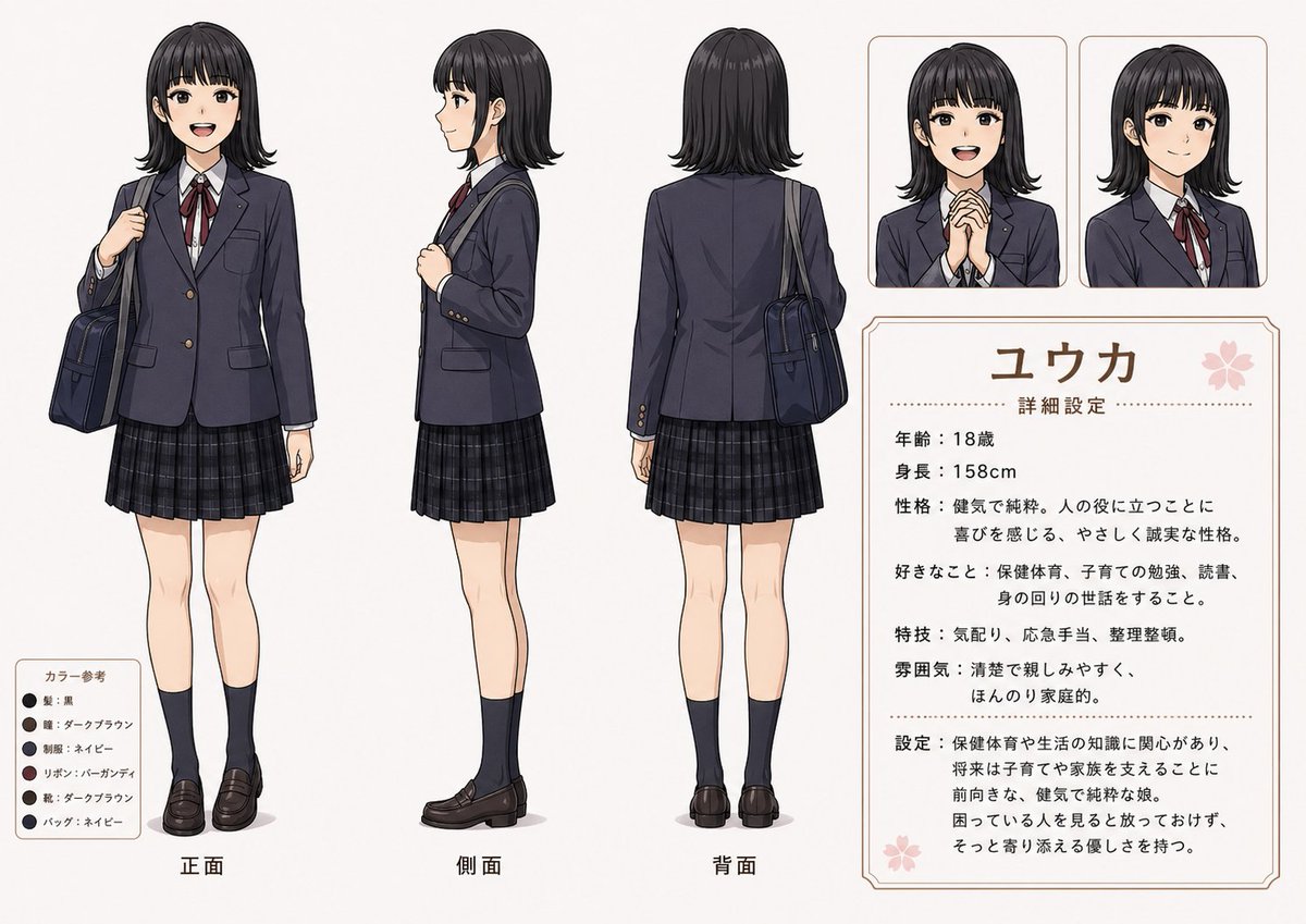 Anime Schoolgirl Reference Sheet
