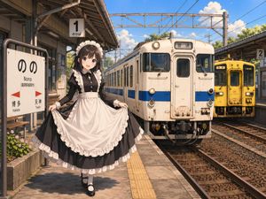 Anime Maid at Rural Train Station
