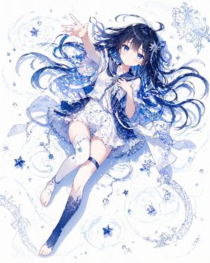 Celestial Blue Anime Girl Floating