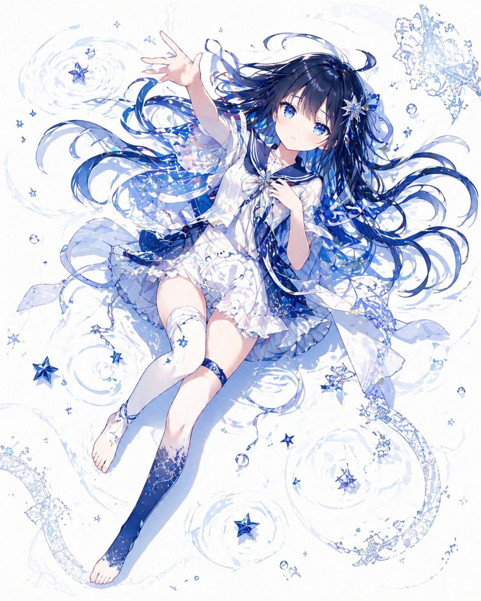 Celestial Blue Anime Girl Floating