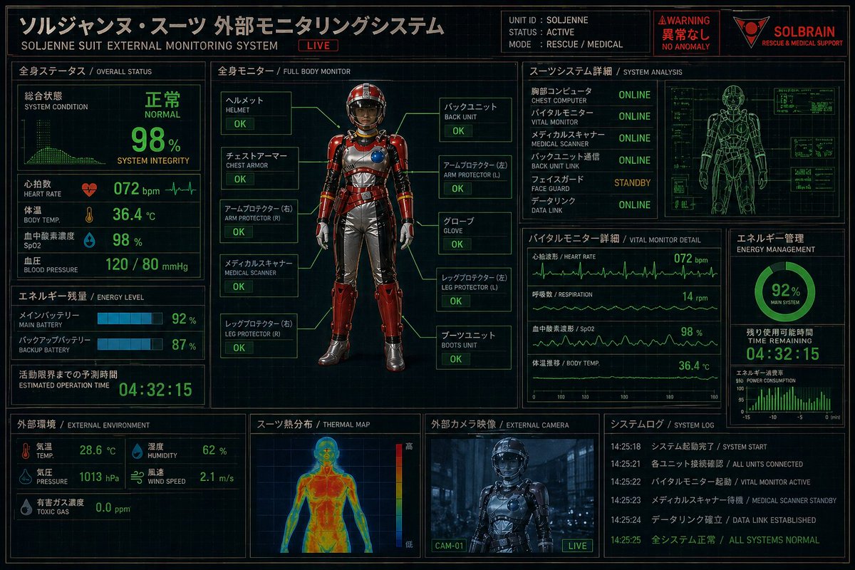 Futuristic Rescue Suit Monitoring HUD