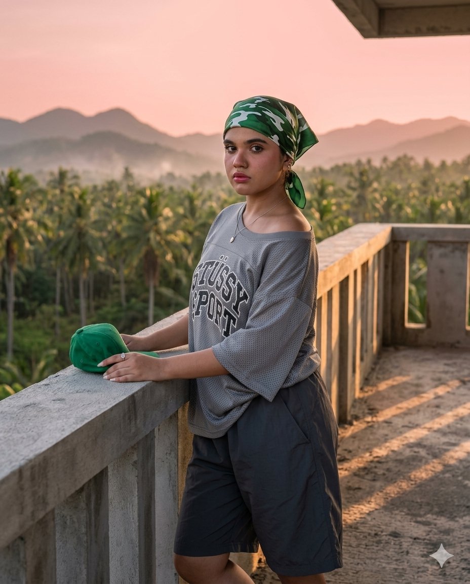 Sample output image for Tropical Rooftop Sunset Portrait