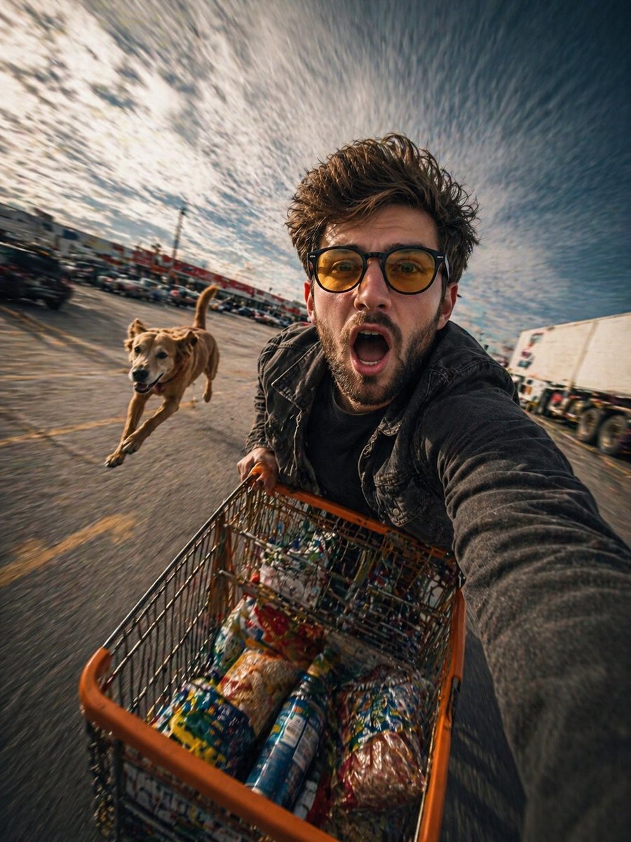 Realistic Action Selfie with Shopping Cart