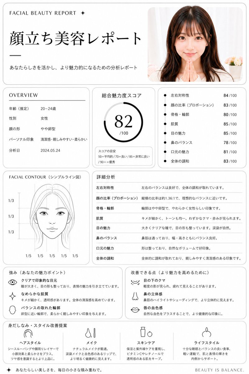 Infographic / Edu Visual - Minimalist facial beauty report generated image example