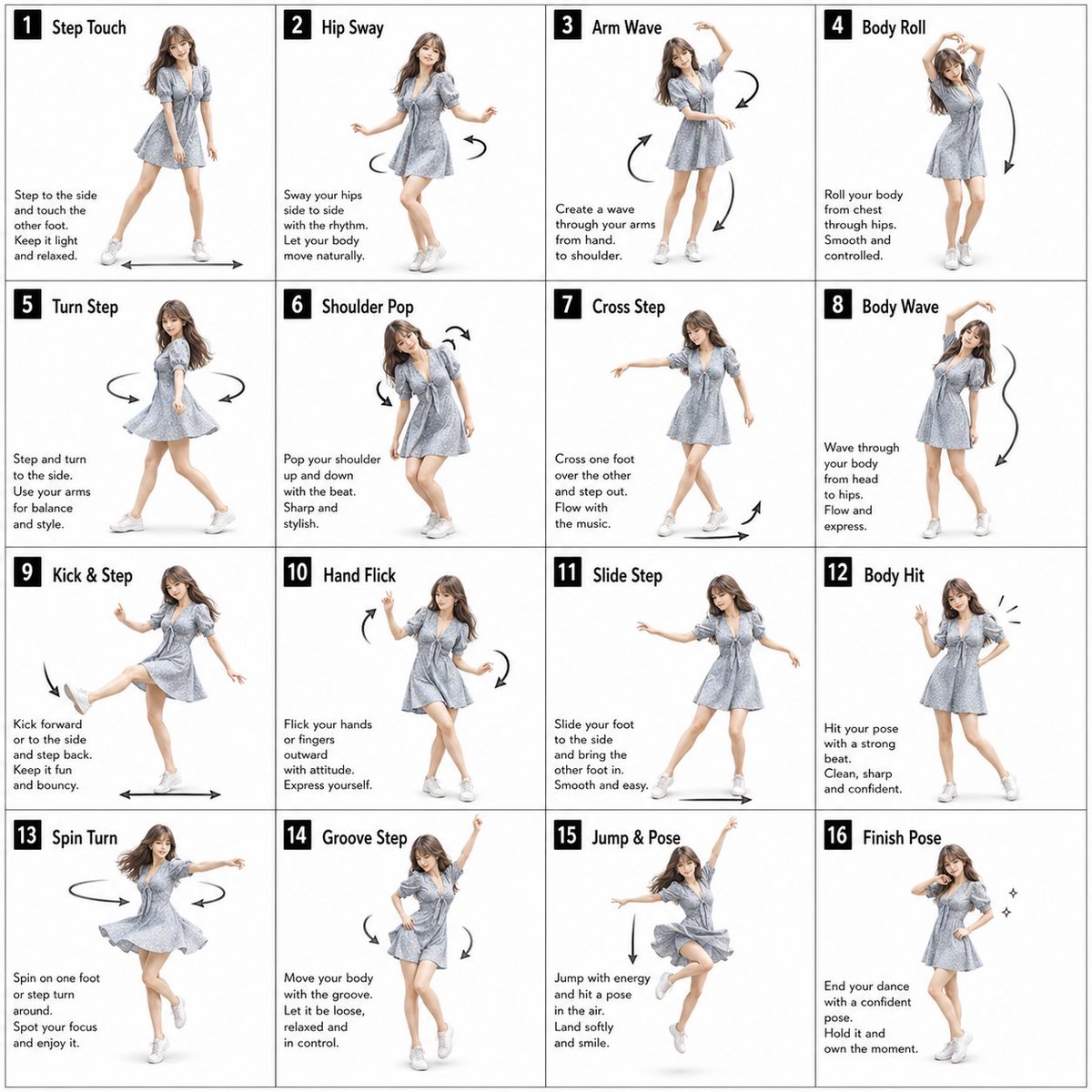 16-Pose Dance Instruction Sheet
