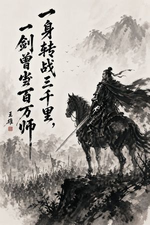 Chinese Ink Warrior on Horseback