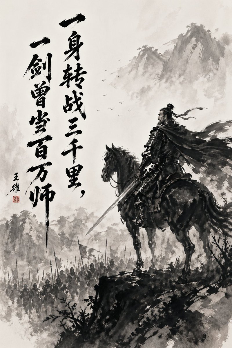 Chinese Ink Warrior on Horseback