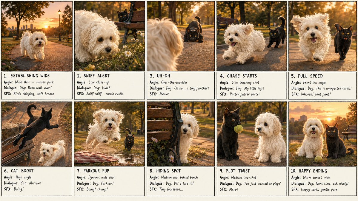10-Panel Dog and Cat Park Storyboard