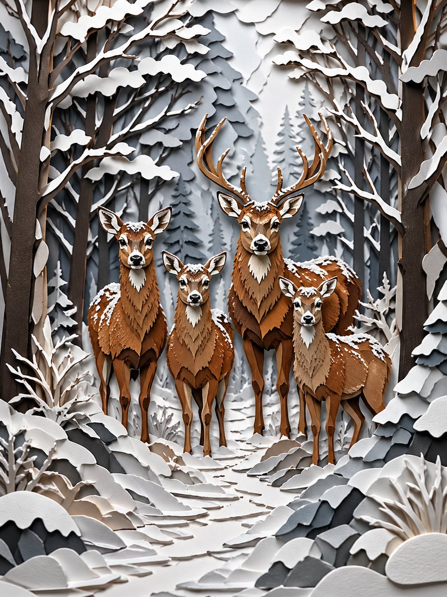 Winter Deer Papercut Forest