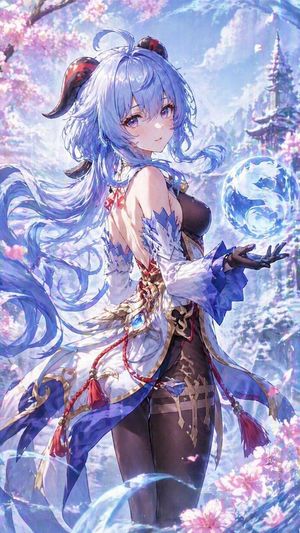 Icy Fantasy Anime Woman in Blossom Snow