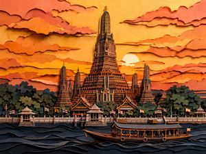 Papercut Wat Arun at Sunset