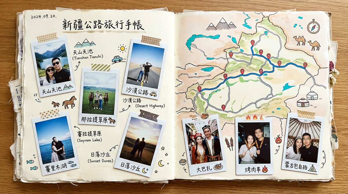 Xinjiang Road Trip Scrapbook Spread