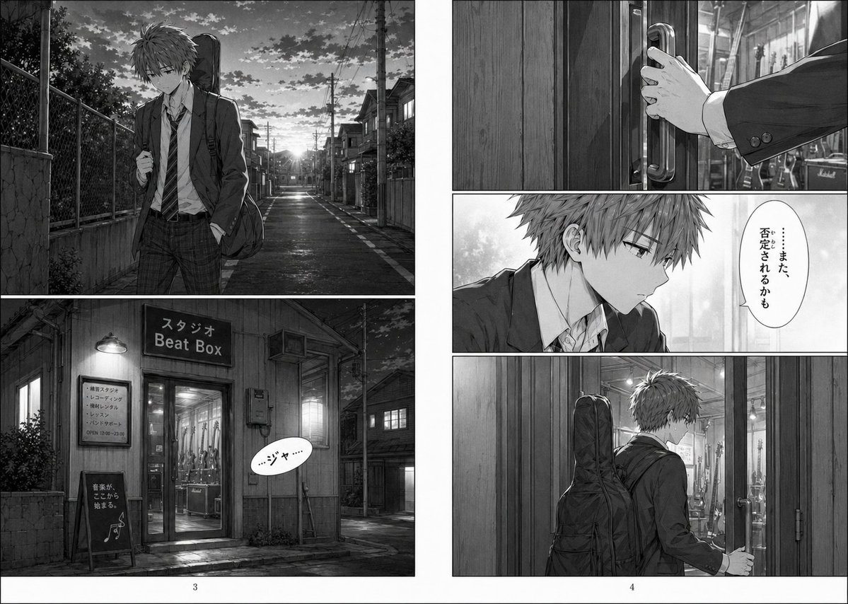 Grayscale Manga Boy Enters Music Studio