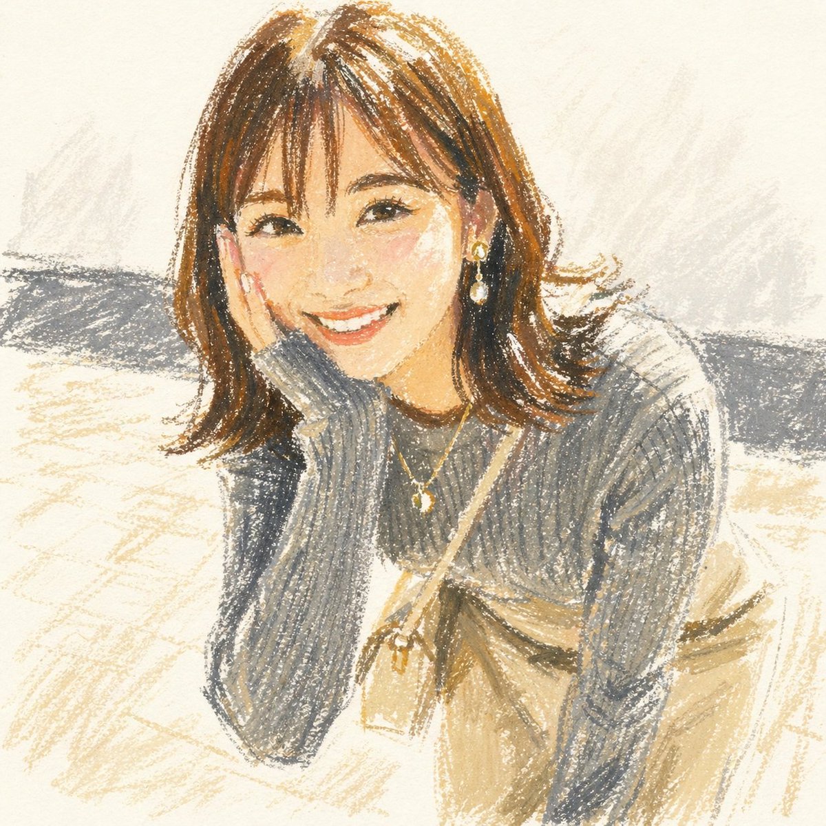 Cute Oil Pastel Woman Portrait