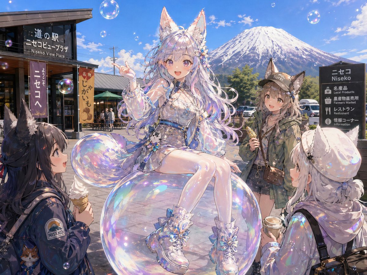 Social Media Post - Bubble Fox Friends Meet in Niseko generated image example