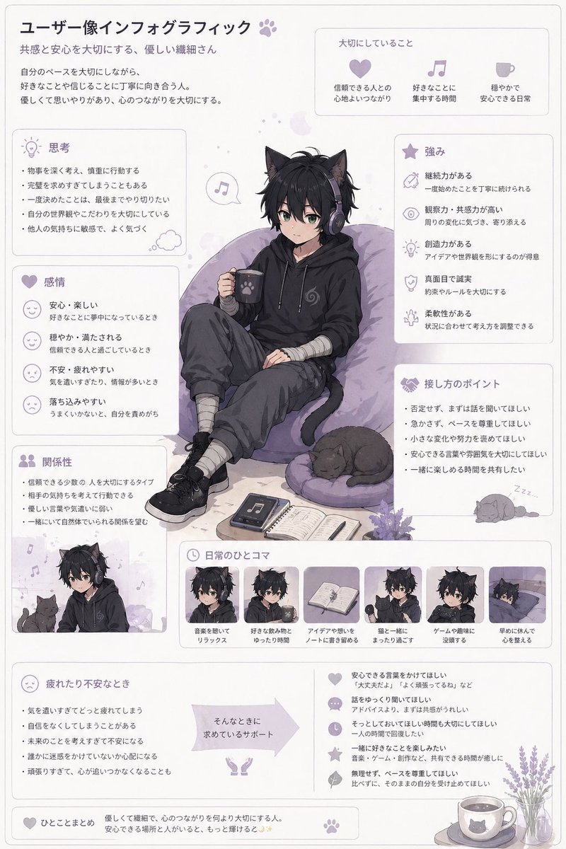 Infographic / Edu Visual - Pastel Anime User Persona Infographic generated image example