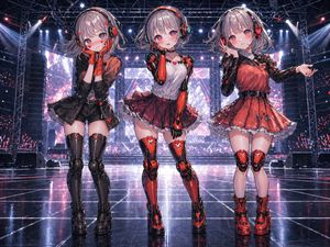 Three Android Idol Girls on Concert Stage