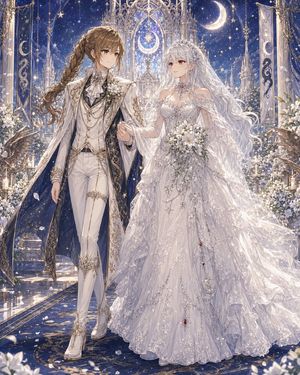 Celestial Yuri Wedding in Moonlit Cathedral