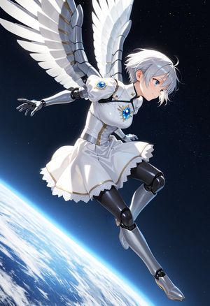 Angelic Android Girl Above Earth