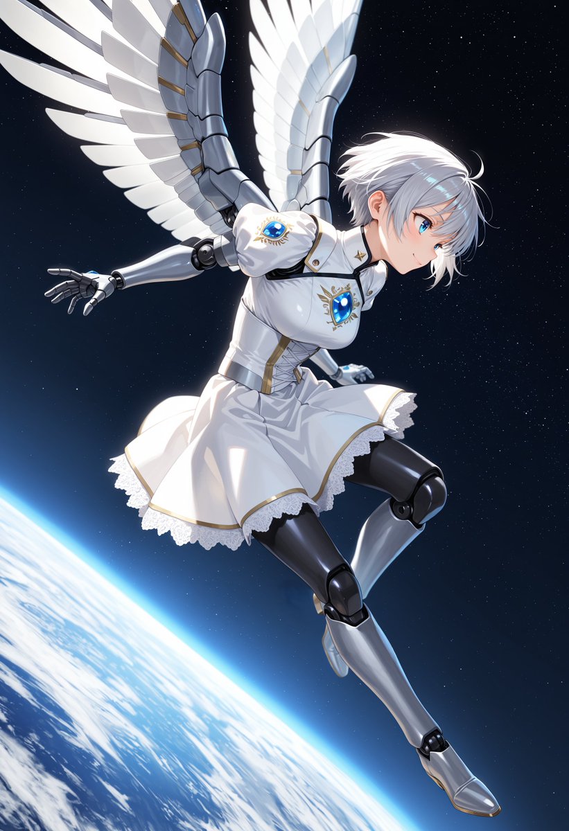 Angelic Android Girl Above Earth