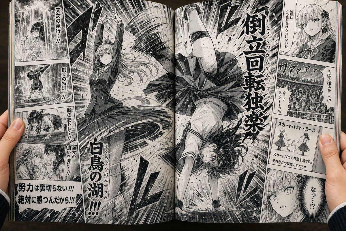 Open Manga Spread of Skirt Battle