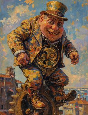 Surreal Clockwork Gentleman on a Gear