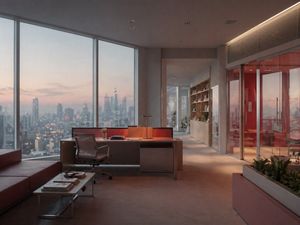 Luxury Office at Dusk Skyline View