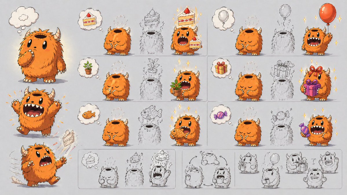 Comic / Storyboard - Cute Monster Ability Design Sheet generated image example